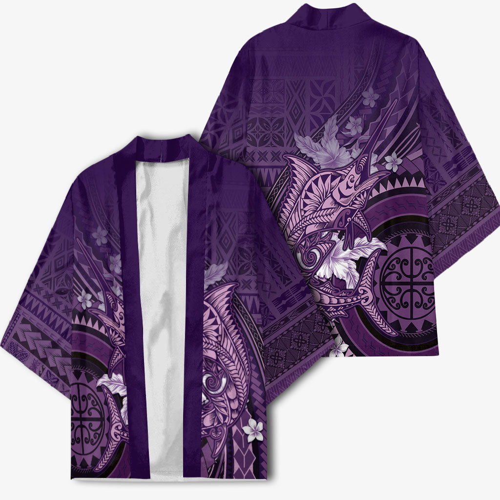 Samoa Tatau Marlin Kimono With Siapo Motifs Violet
