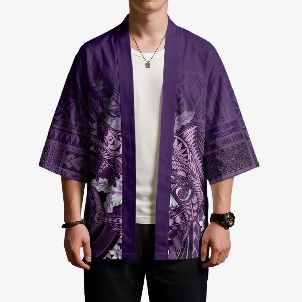 Samoa Tatau Marlin Kimono With Siapo Motifs Violet