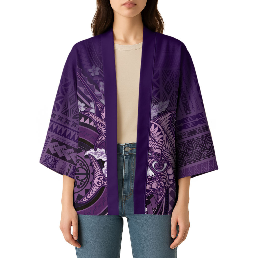 Samoa Tatau Marlin Kimono With Siapo Motifs Violet