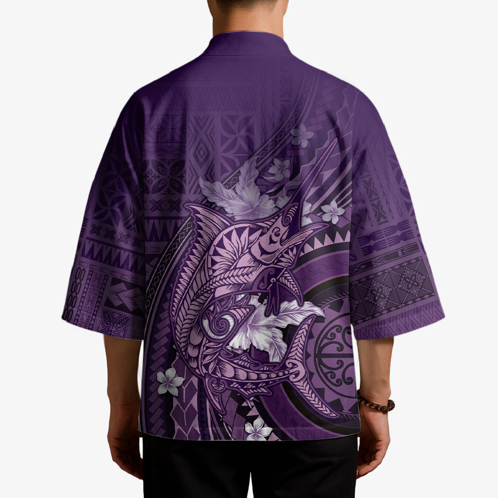 Samoa Tatau Marlin Kimono With Siapo Motifs Violet