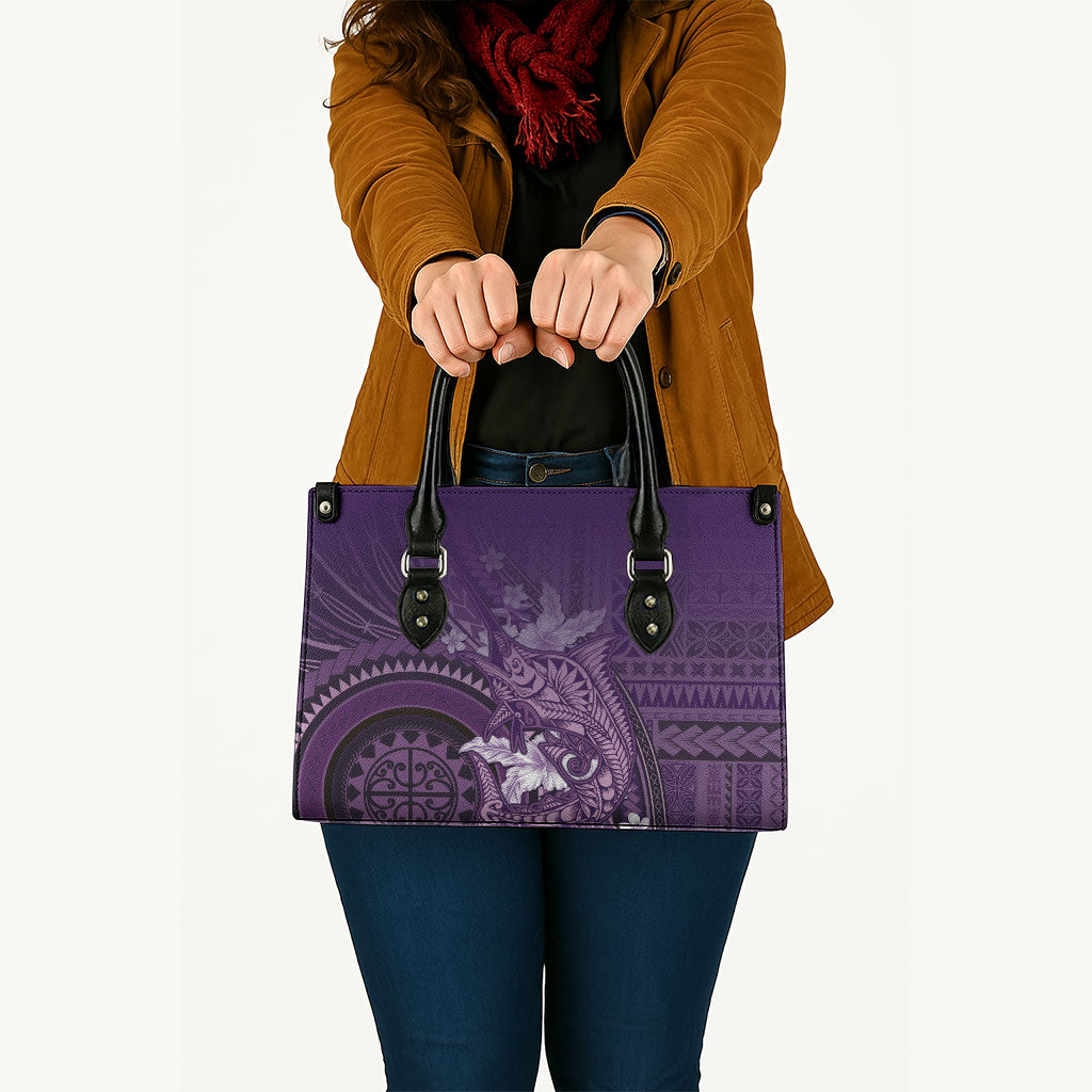 Samoa Tatau Marlin Leather Bag With Siapo Motifs Violet