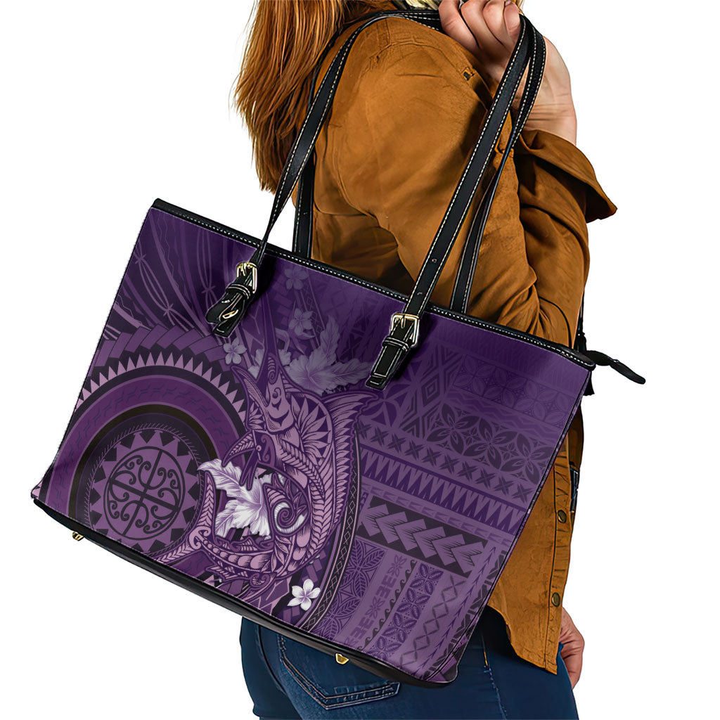 Samoa Tatau Marlin Leather Tote Bag With Siapo Motifs Violet