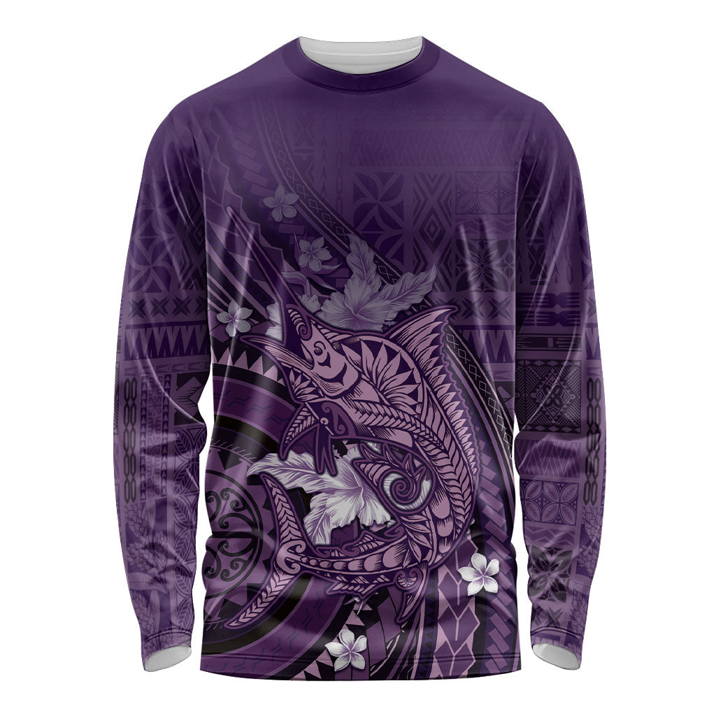 Samoa Tatau Marlin Long Sleeve Shirt With Siapo Motifs Violet