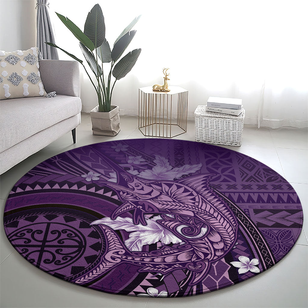 Samoa Tatau Marlin Round Carpet With Siapo Motifs Violet