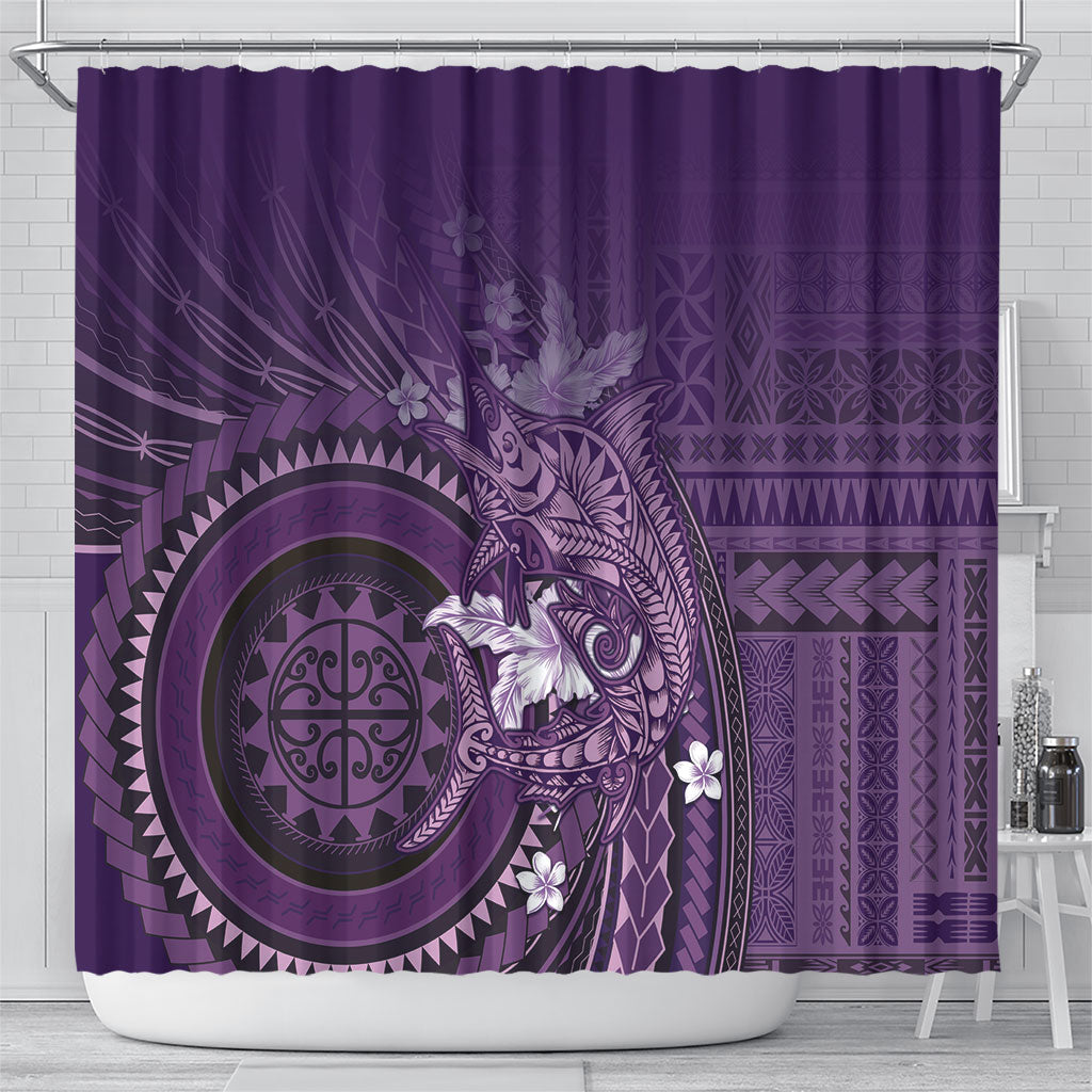 Samoa Tatau Marlin Shower Curtain With Siapo Motifs Violet