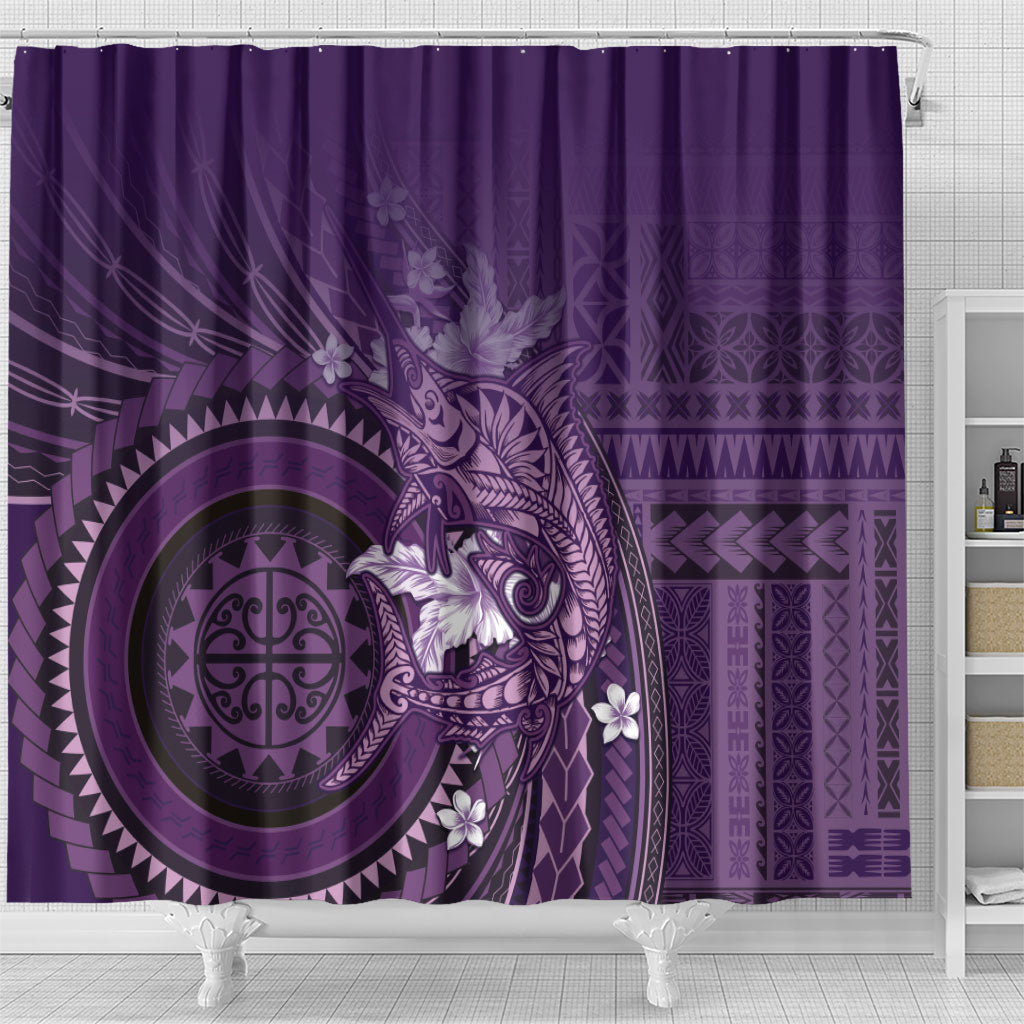 Samoa Tatau Marlin Shower Curtain With Siapo Motifs Violet