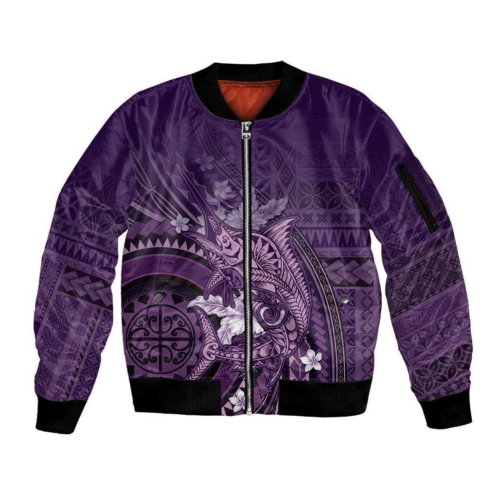 Samoa Tatau Marlin Sleeve Zip Bomber Jacket With Siapo Motifs Violet