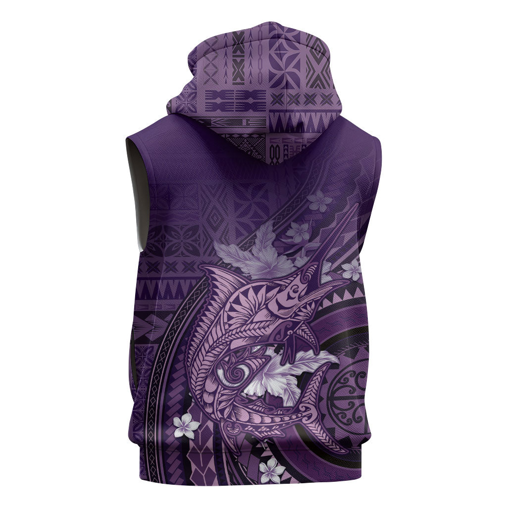 Samoa Tatau Marlin Sleeveless Hoodie With Siapo Motifs Violet