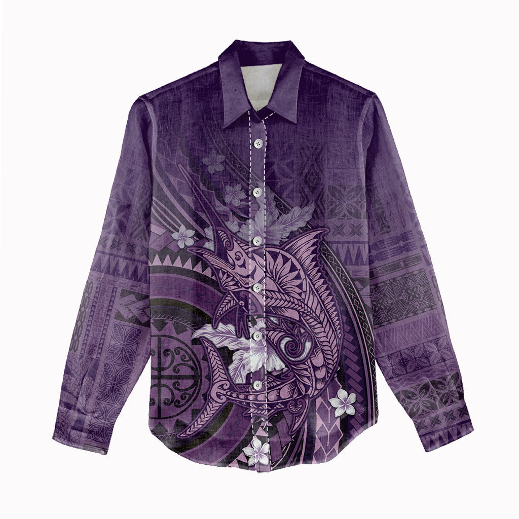 Samoa Tatau Marlin Women Casual Shirt With Siapo Motifs Violet