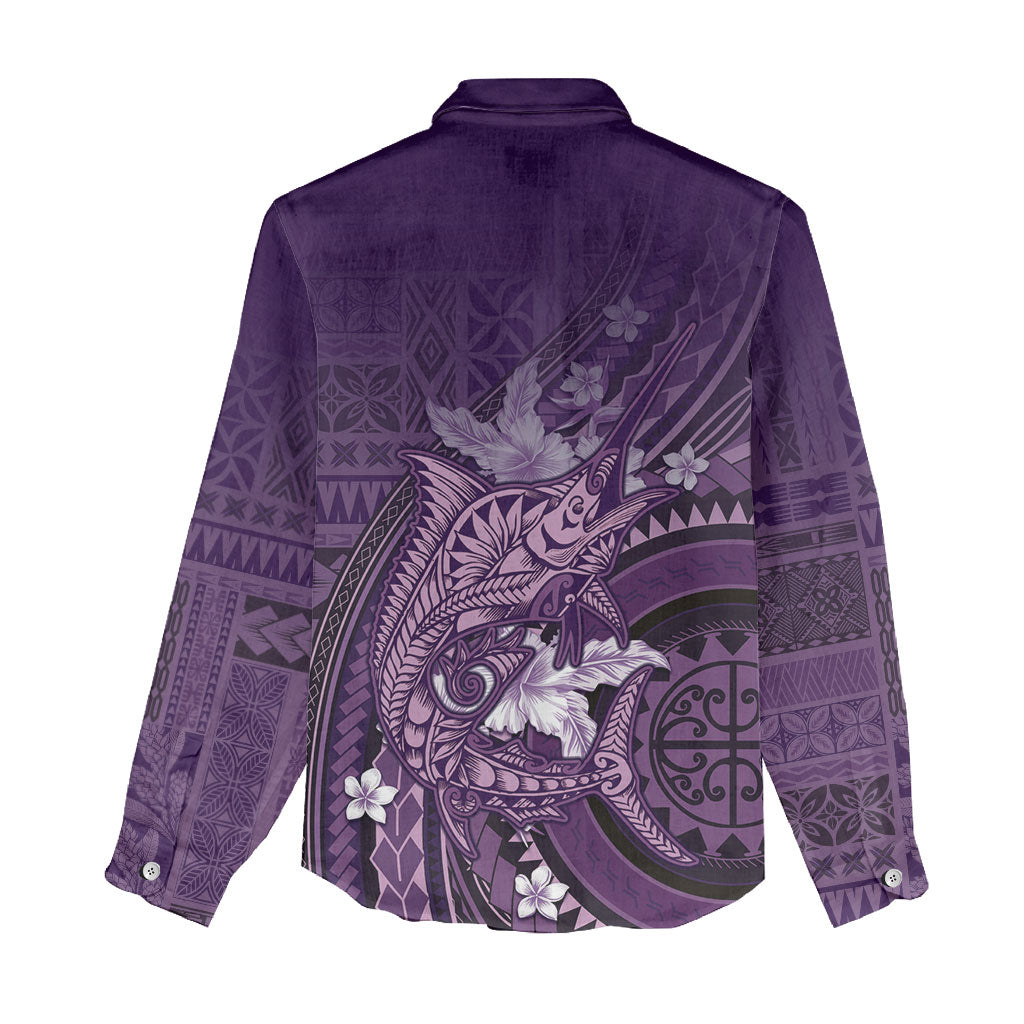 Samoa Tatau Marlin Women Casual Shirt With Siapo Motifs Violet