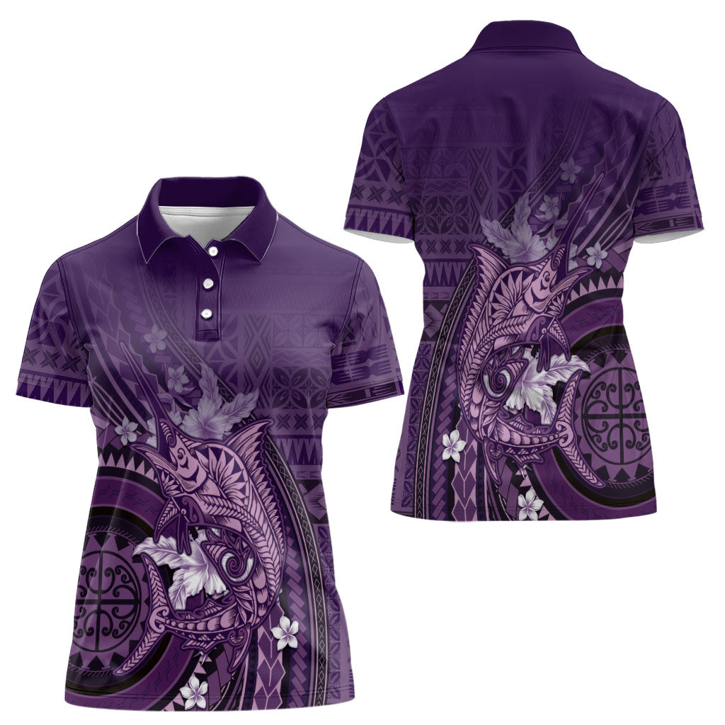 Samoa Tatau Marlin Women Polo Shirt With Siapo Motifs Violet