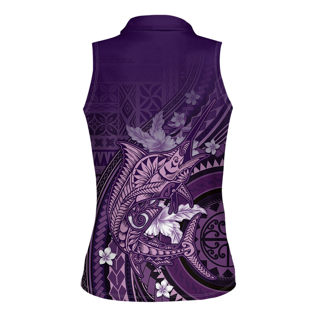 Samoa Tatau Marlin Women Sleeveless Polo Shirt With Siapo Motifs Violet