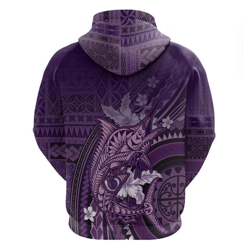 Samoa Tatau Marlin Zip Hoodie With Siapo Motifs Violet LT05 - Polynesian Pride