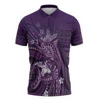Samoa Tatau Marlin Zipper Polo Shirt With Siapo Motifs Violet