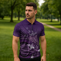 Samoa Tatau Marlin Zipper Polo Shirt With Siapo Motifs Violet