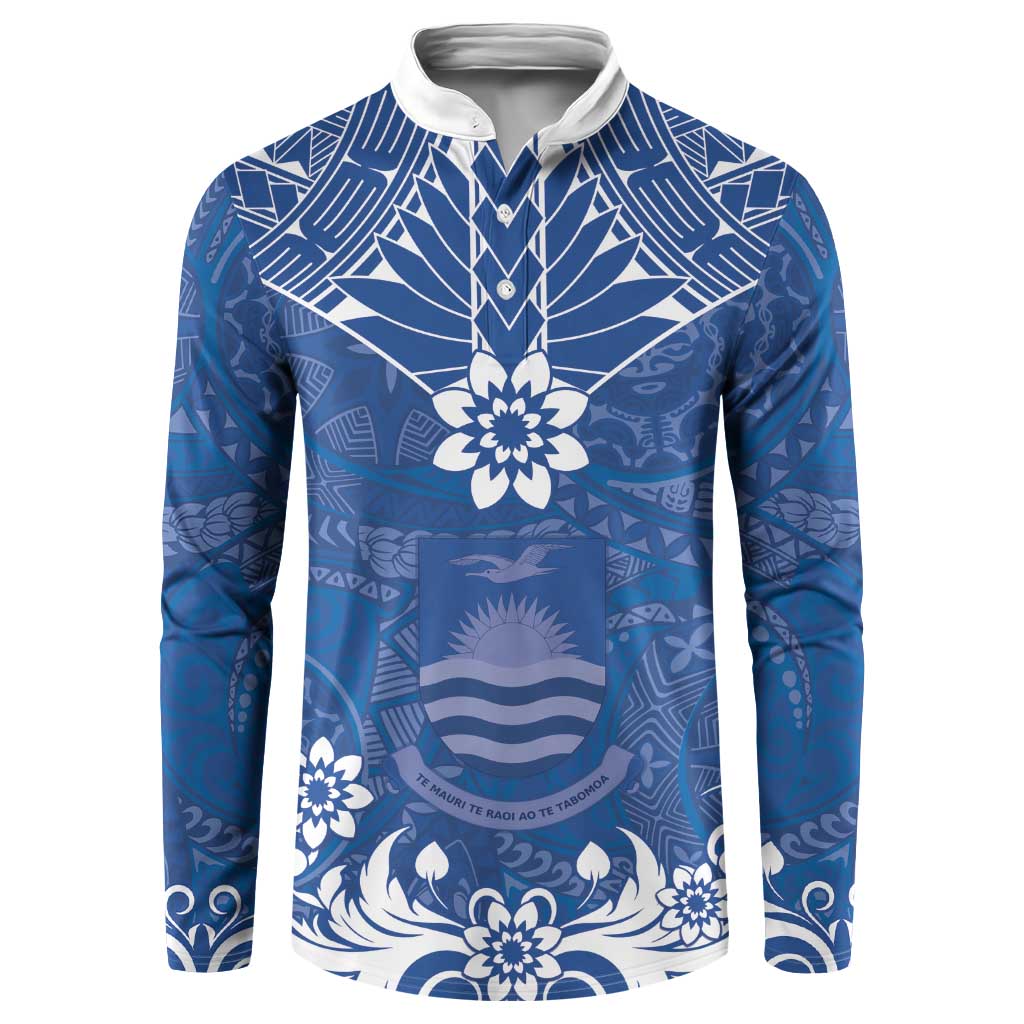 Wikin te Taetae ni Kiribati Button Sweatshirt Pacific Tapa Pattern LT05 Blue - Polynesian Pride