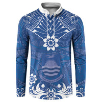 Wikin te Taetae ni Kiribati Button Sweatshirt Pacific Tapa Pattern LT05 Blue - Polynesian Pride