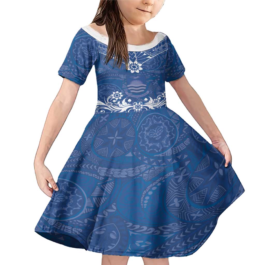 Wikin te Taetae ni Kiribati Family Matching Mermaid Dress and Hawaiian Shirt Pacific Tapa Pattern LT05 Daughter's Dress Blue - Polynesian Pride