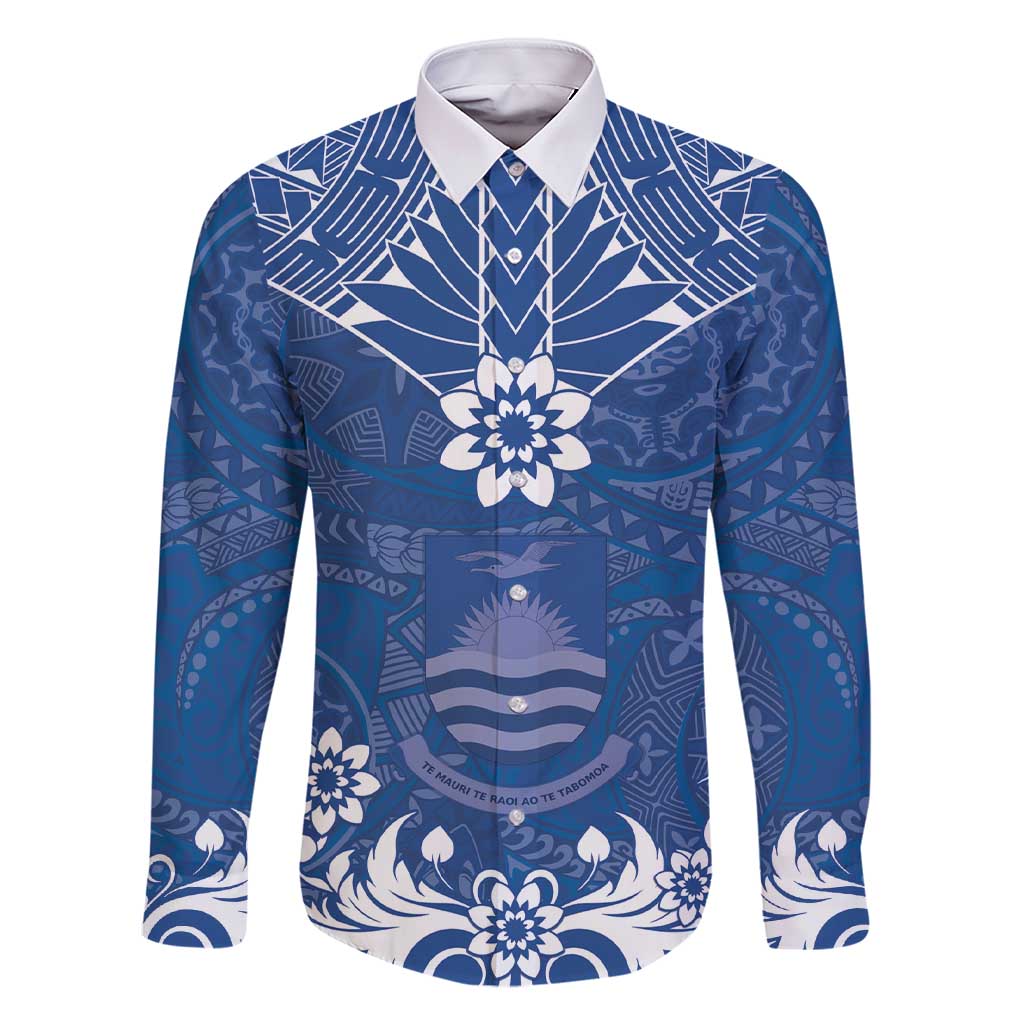 Wikin te Taetae ni Kiribati Family Matching Short Sleeve Bodycon Dress and Hawaiian Shirt Pacific Tapa Pattern LT05 Dad's Shirt - Long Sleeve Blue - Polynesian Pride