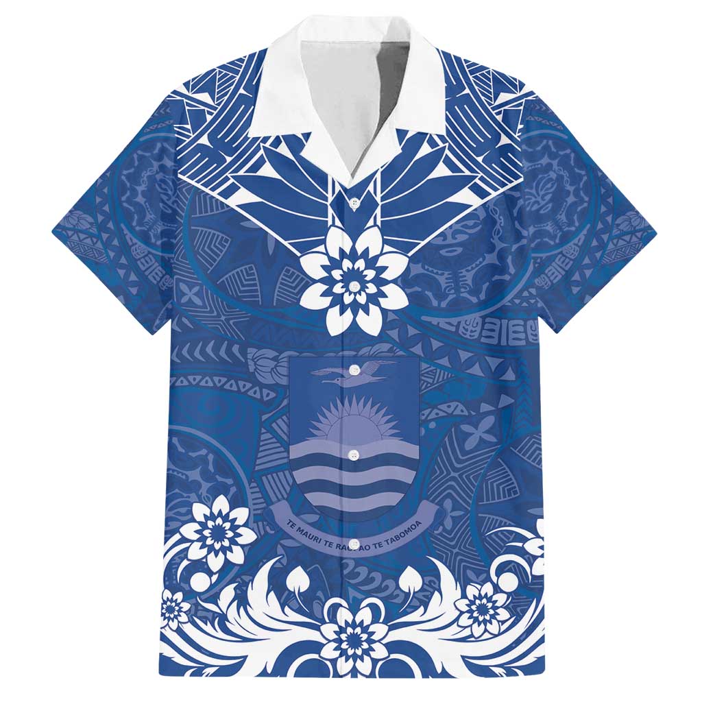 Wikin te Taetae ni Kiribati Family Matching Summer Maxi Dress and Hawaiian Shirt Pacific Tapa Pattern LT05 Dad's Shirt - Short Sleeve Blue - Polynesian Pride