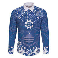 Wikin te Taetae ni Kiribati Family Matching Summer Maxi Dress and Hawaiian Shirt Pacific Tapa Pattern LT05 Dad's Shirt - Long Sleeve Blue - Polynesian Pride