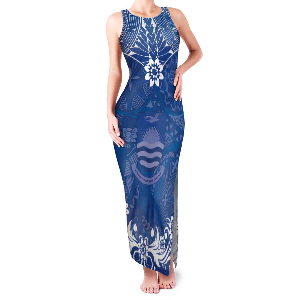 Wikin te Taetae ni Kiribati Family Matching Tank Maxi Dress and Hawaiian Shirt Pacific Tapa Pattern LT05 Mom's Dress Blue - Polynesian Pride