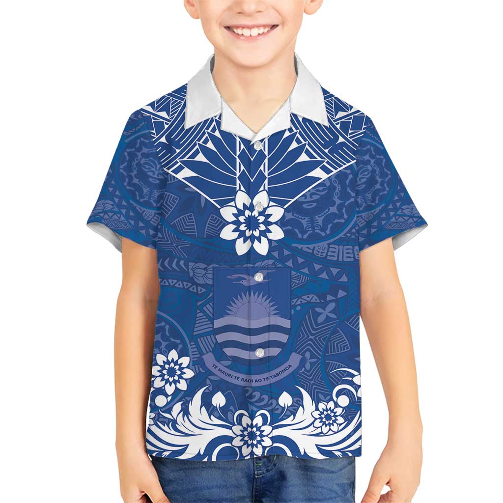 Wikin te Taetae ni Kiribati Family Matching Tank Maxi Dress and Hawaiian Shirt Pacific Tapa Pattern LT05 Son's Shirt Blue - Polynesian Pride