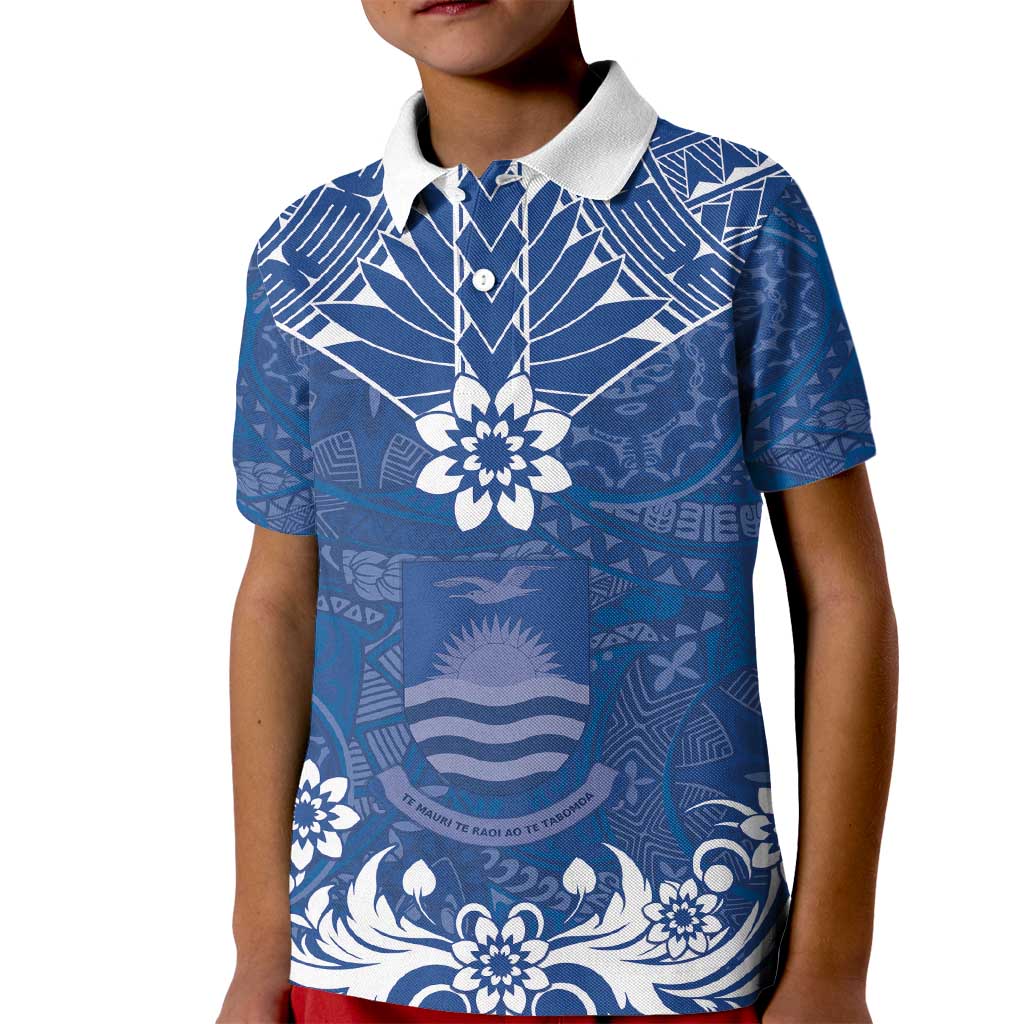 Wikin te Taetae ni Kiribati Kid Polo Shirt Pacific Tapa Pattern LT05 Kid Blue - Polynesian Pride