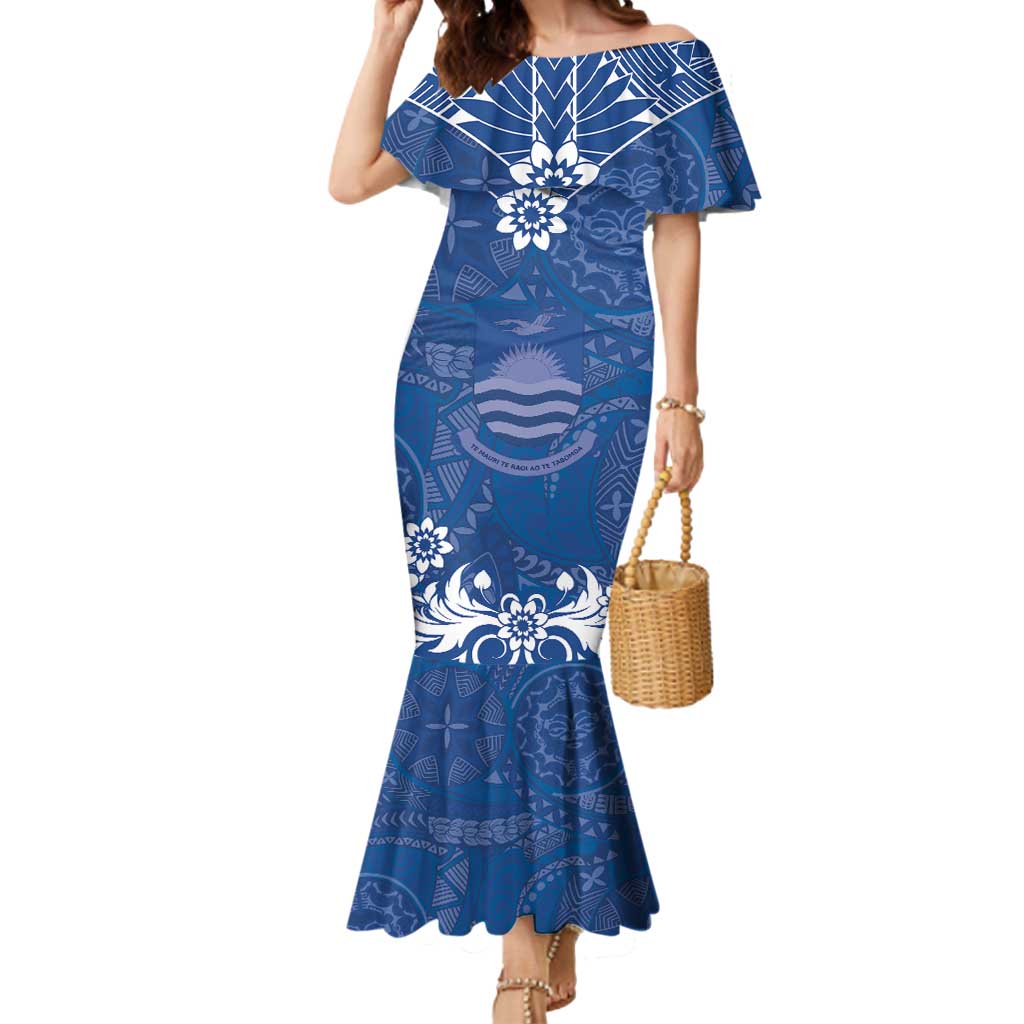 Wikin te Taetae ni Kiribati Mermaid Dress Pacific Tapa Pattern LT05 Women Blue - Polynesian Pride