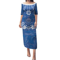 Wikin te Taetae ni Kiribati Puletasi Pacific Tapa Pattern LT05 Long Dress Blue - Polynesian Pride