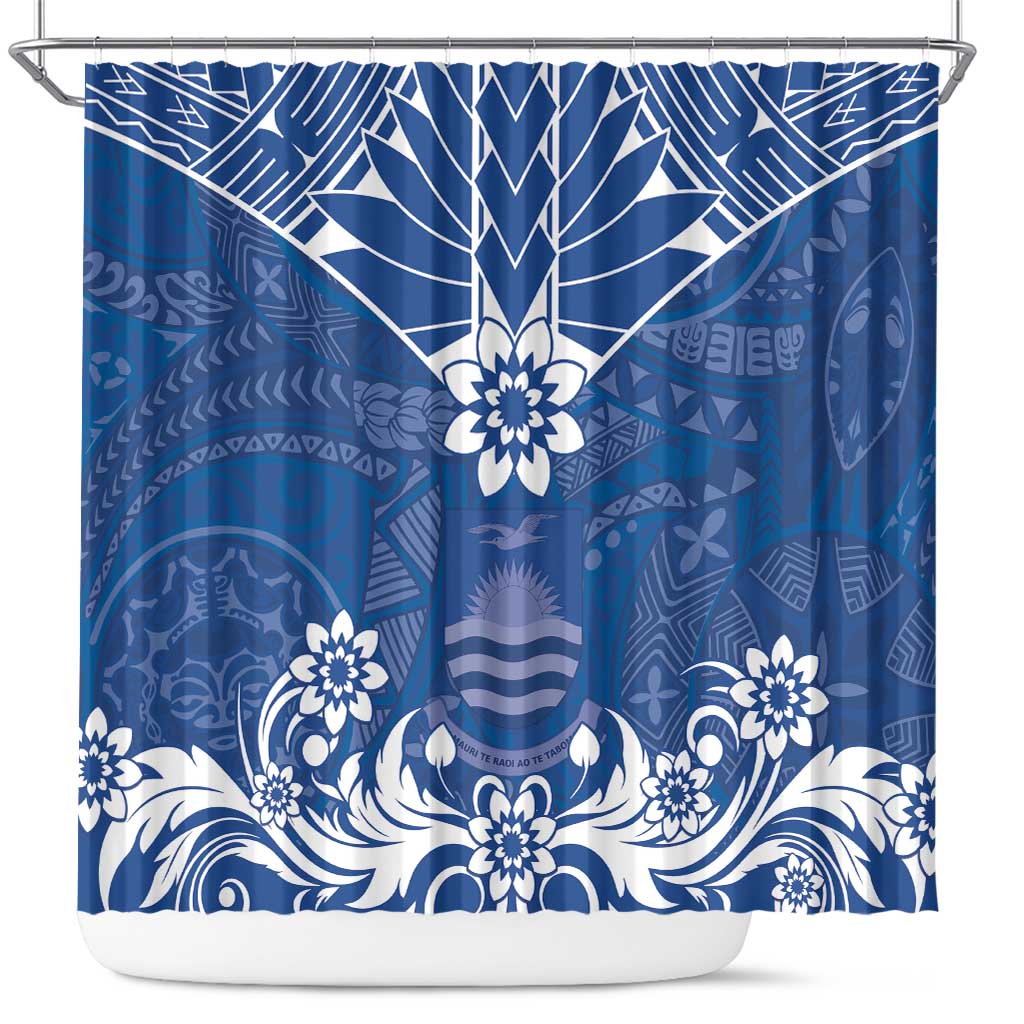 Wikin te Taetae ni Kiribati Shower Curtain Pacific Tapa Pattern LT05 Blue - Polynesian Pride