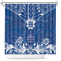 Wikin te Taetae ni Kiribati Shower Curtain Pacific Tapa Pattern LT05 Blue - Polynesian Pride