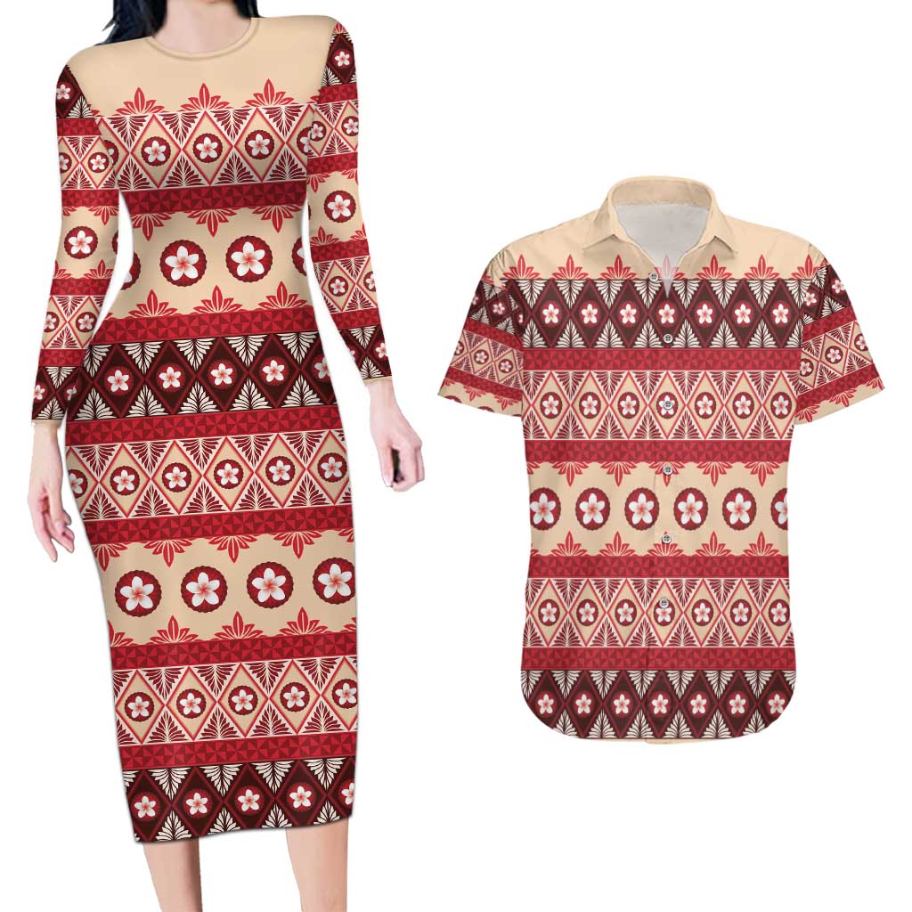 Tonga Language Week Couples Matching Long Sleeve Bodycon Dress and Hawaiian Shirt Lea Faka-Tonga Everyday - Polynesian Pride