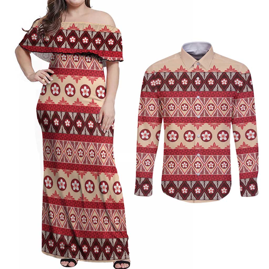 Tonga Language Week Couples Matching Off Shoulder Maxi Dress and Long Sleeve Button Shirt Lea Faka-Tonga Everyday - Polynesian Pride