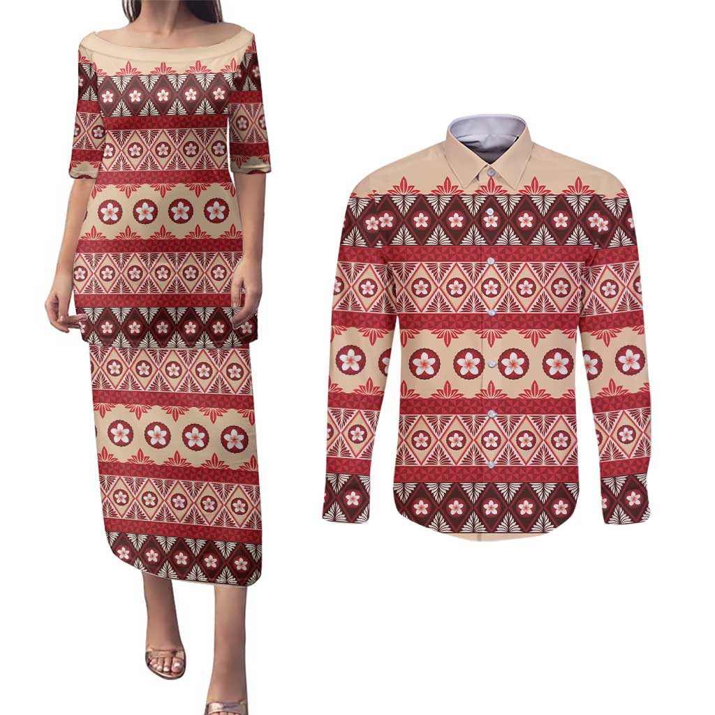Tonga Language Week Couples Matching Puletasi and Long Sleeve Button Shirt Lea Faka-Tonga Everyday - Polynesian Pride