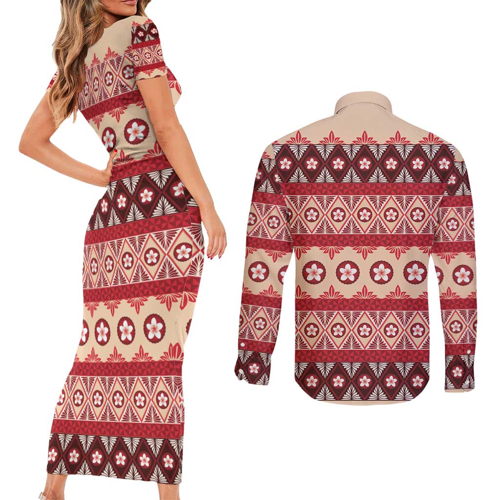 Tonga Language Week Couples Matching Short Sleeve Bodycon Dress and Long Sleeve Button Shirt Lea Faka-Tonga Everyday - Polynesian Pride
