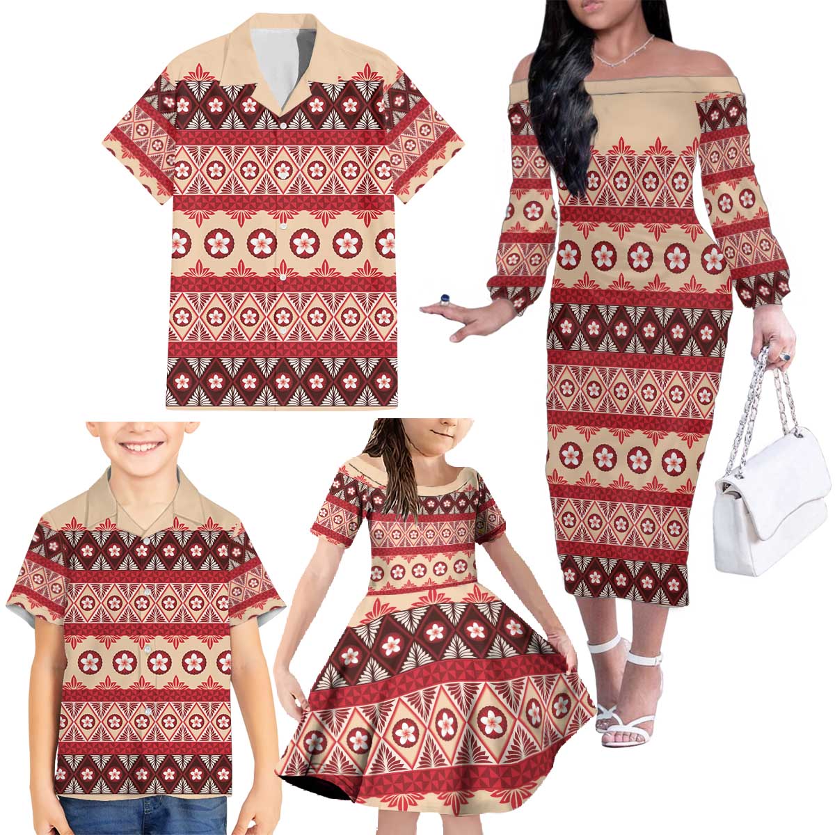 Tonga Language Week Family Matching Off The Shoulder Long Sleeve Dress and Hawaiian Shirt Lea Faka-Tonga Everyday - Polynesian Pride