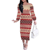Tonga Language Week Family Matching Off The Shoulder Long Sleeve Dress and Hawaiian Shirt Lea Faka-Tonga Everyday - Polynesian Pride