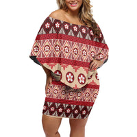 Tonga Language Week Off Shoulder Short Dress Lea Faka-Tonga Everyday LT05 Women Beige - Polynesian Pride