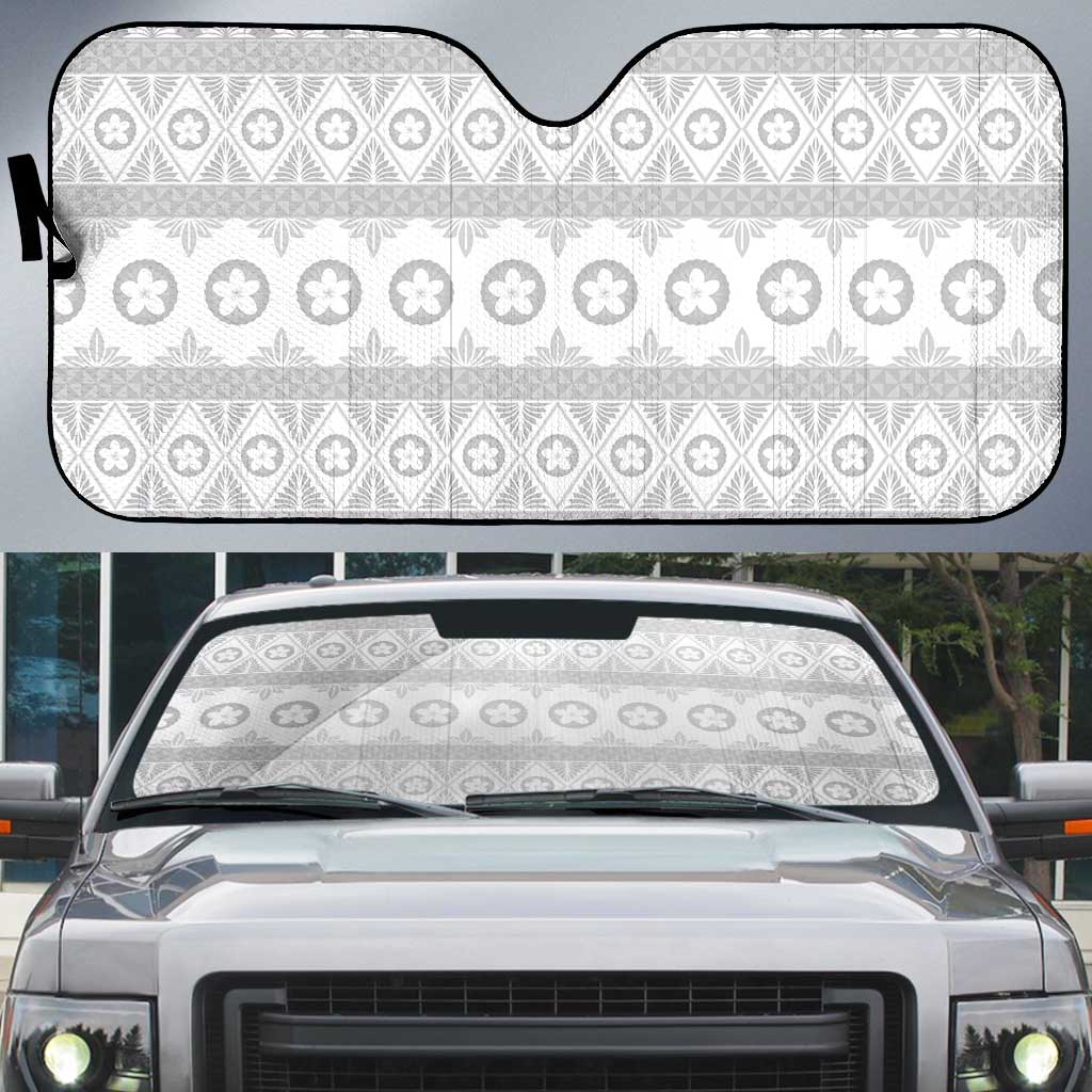 Tonga White Sunday Auto Sun Shade Tongan Ngatu Siale Pattern - Polynesian Pride