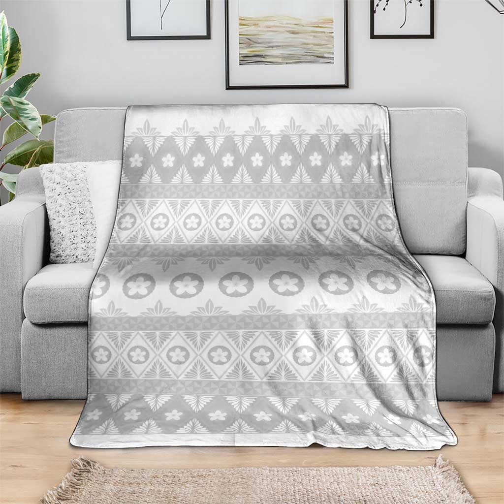 Tonga White Sunday Blanket Tongan Ngatu Siale Pattern - Polynesian Pride