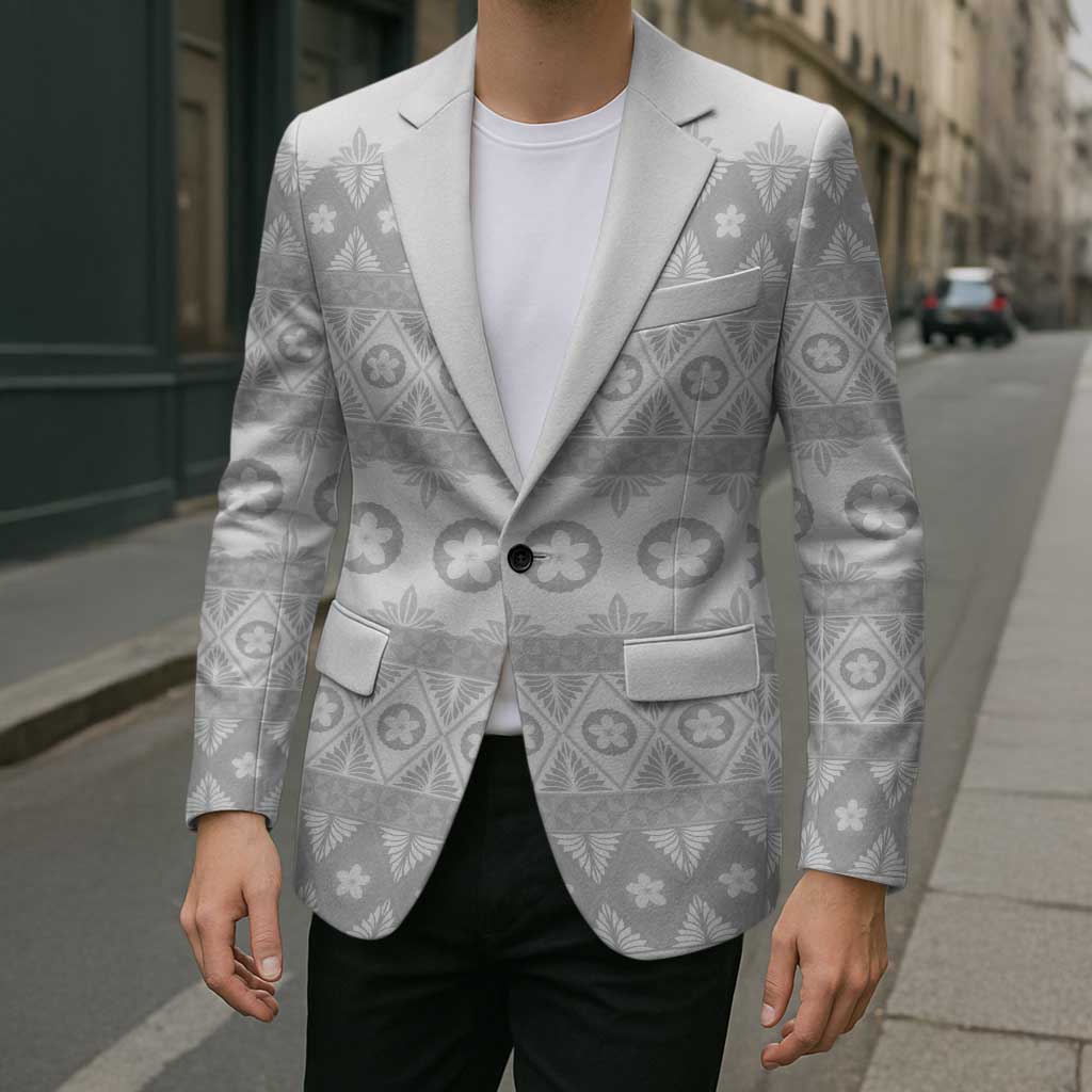 Tonga White Sunday Blazer Tongan Ngatu Siale Pattern - Polynesian Pride
