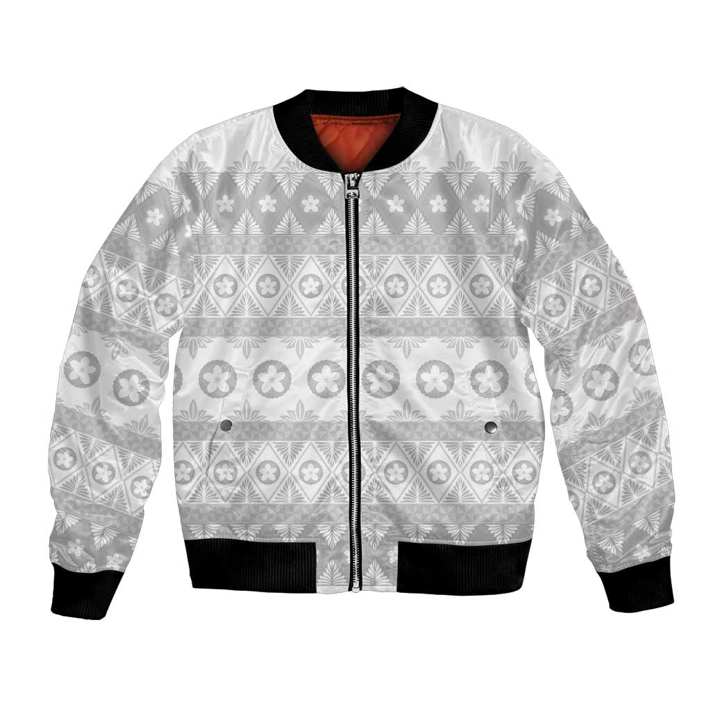 Tonga White Sunday Bomber Jacket Tongan Ngatu Siale Pattern - Polynesian Pride