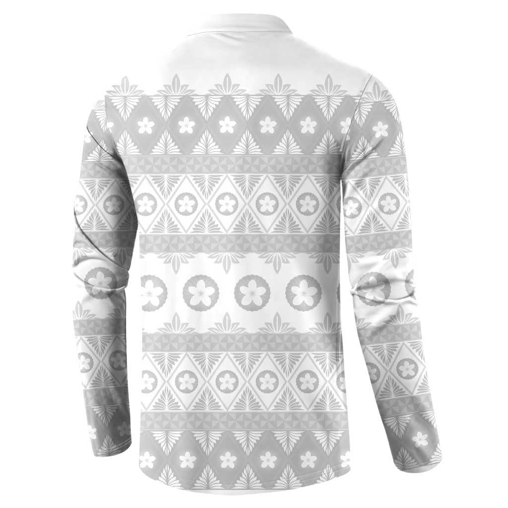 Tonga White Sunday Button Sweatshirt Tongan Ngatu Siale Pattern - Polynesian Pride