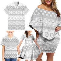 Tonga White Sunday Family Matching Off Shoulder Short Dress and Hawaiian Shirt Tongan Ngatu Siale Pattern - Polynesian Pride