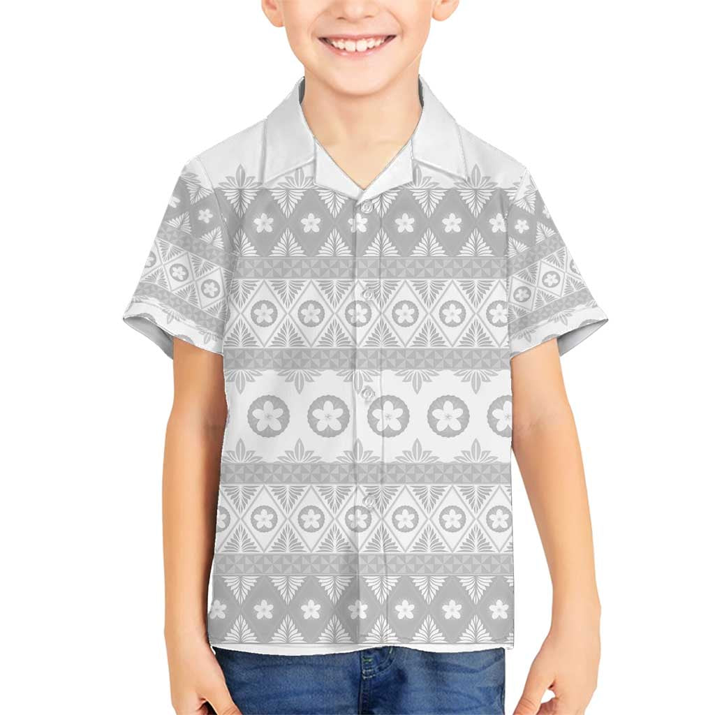 Tonga White Sunday Family Matching Off Shoulder Short Dress and Hawaiian Shirt Tongan Ngatu Siale Pattern - Polynesian Pride
