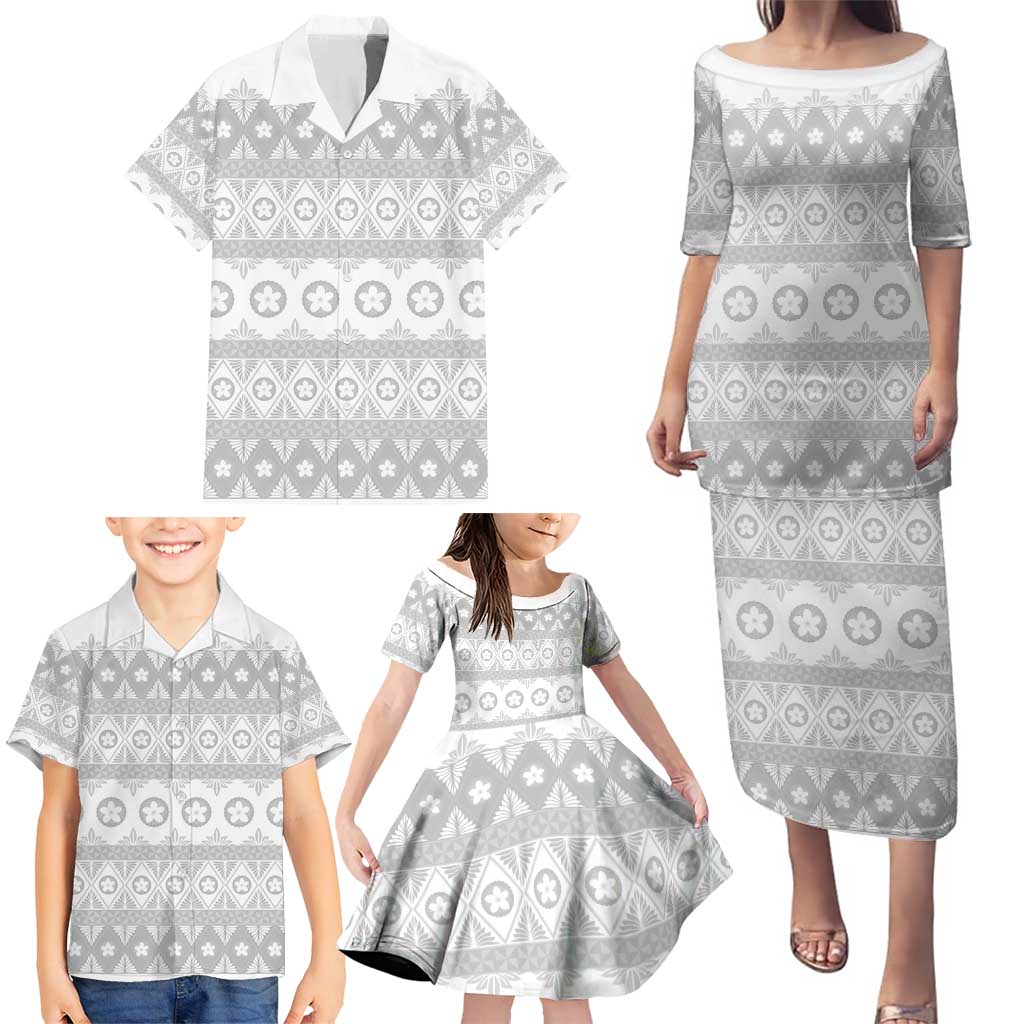 Tonga White Sunday Family Matching Puletasi and Hawaiian Shirt Tongan Ngatu Siale Pattern - Polynesian Pride