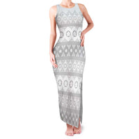 Tonga White Sunday Family Matching Tank Maxi Dress and Hawaiian Shirt Tongan Ngatu Siale Pattern - Polynesian Pride