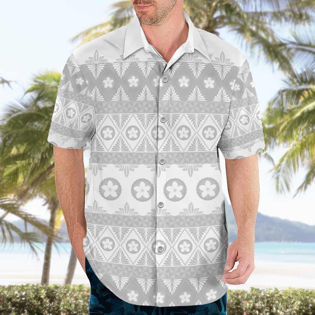 Tonga White Sunday Hawaiian Shirt Tongan Ngatu Siale Pattern - Polynesian Pride