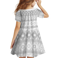Tonga White Sunday Kid Short Sleeve Dress Tongan Ngatu Siale Pattern - Polynesian Pride